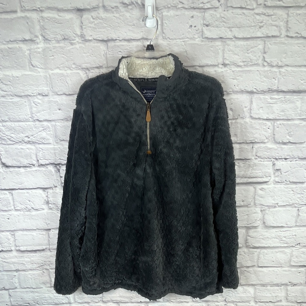Simply Southern Women's Preppy Faux Sherpa Quarter Zip Mock Neck Pullover XL